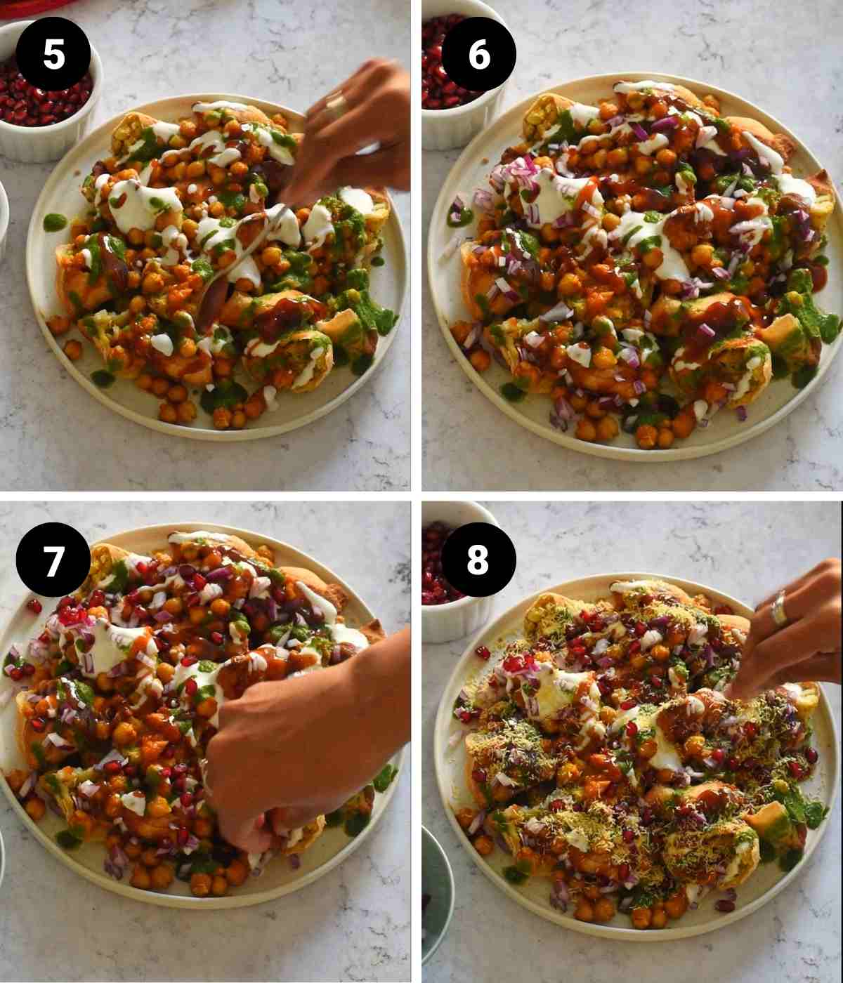 collage of images to make samosa chaat recipe
