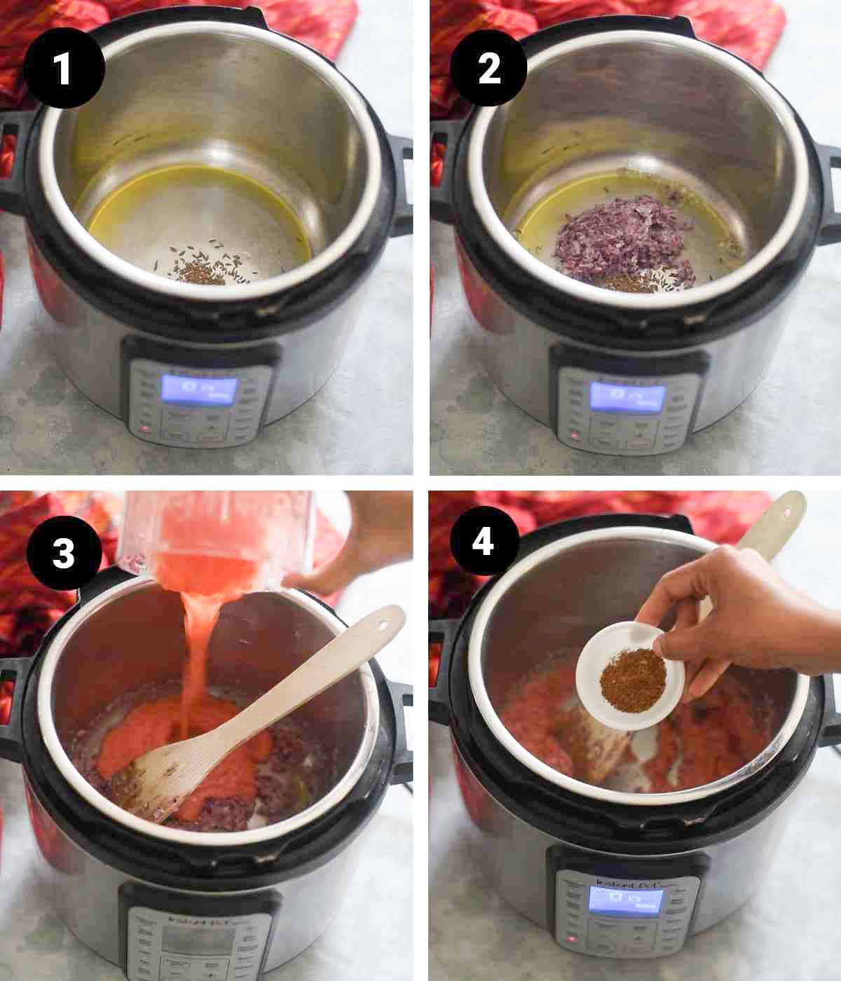 collage showing steps to make chole masal in an instant pot