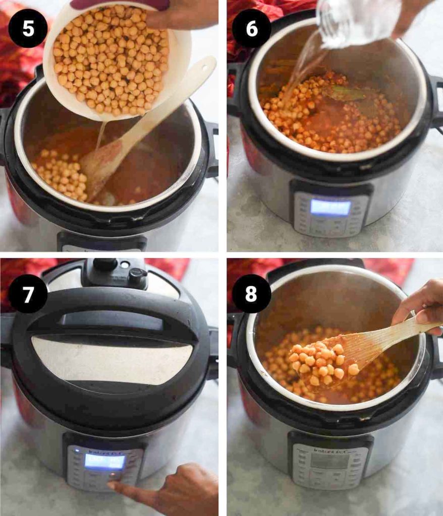 collage of images showing chickpeas cooking in an instant pot