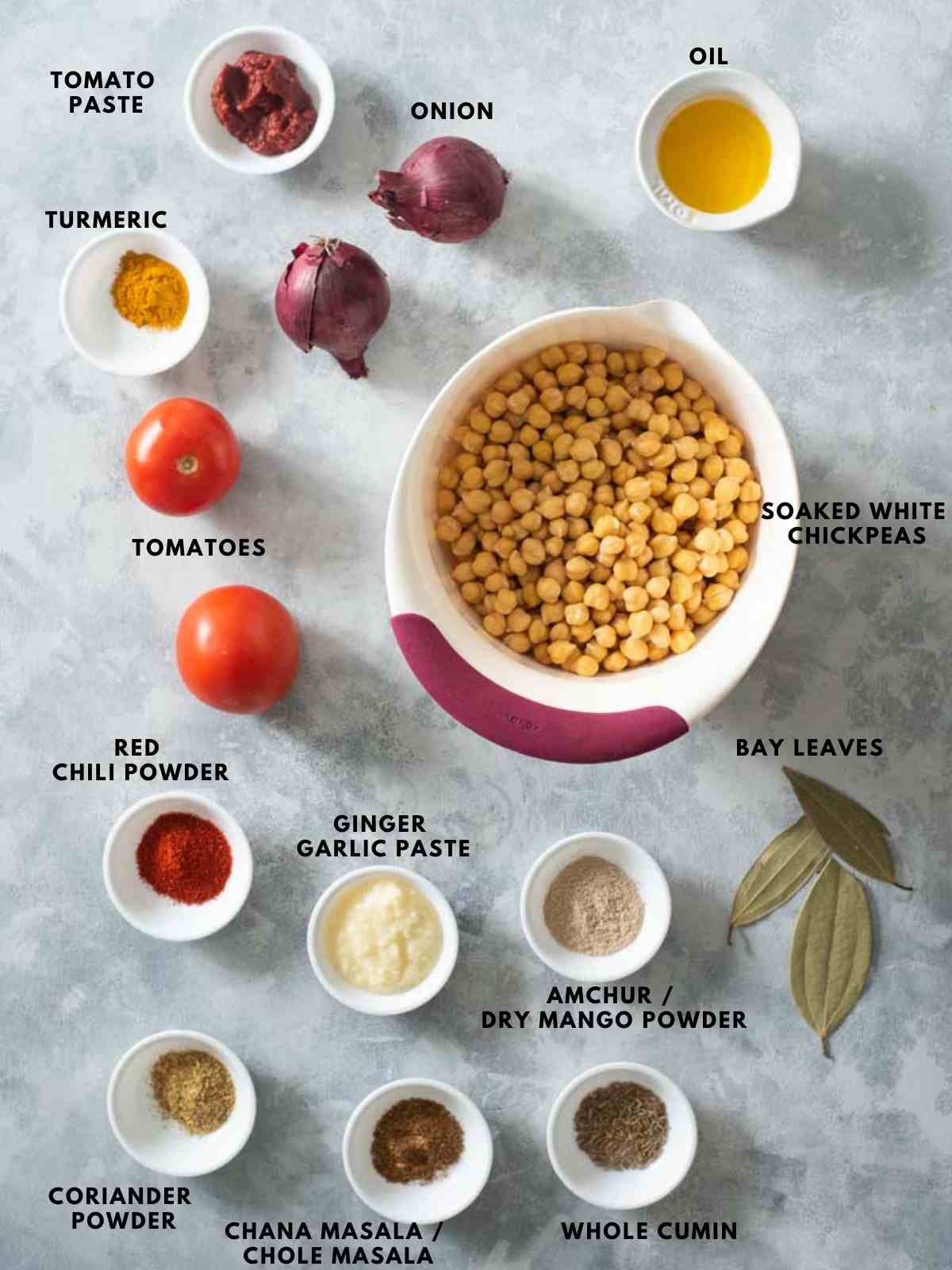 ingredients used to make chickpea masala