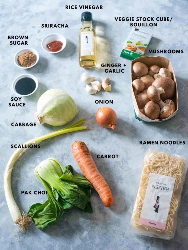 all ingredients for making vegan ramen noodles