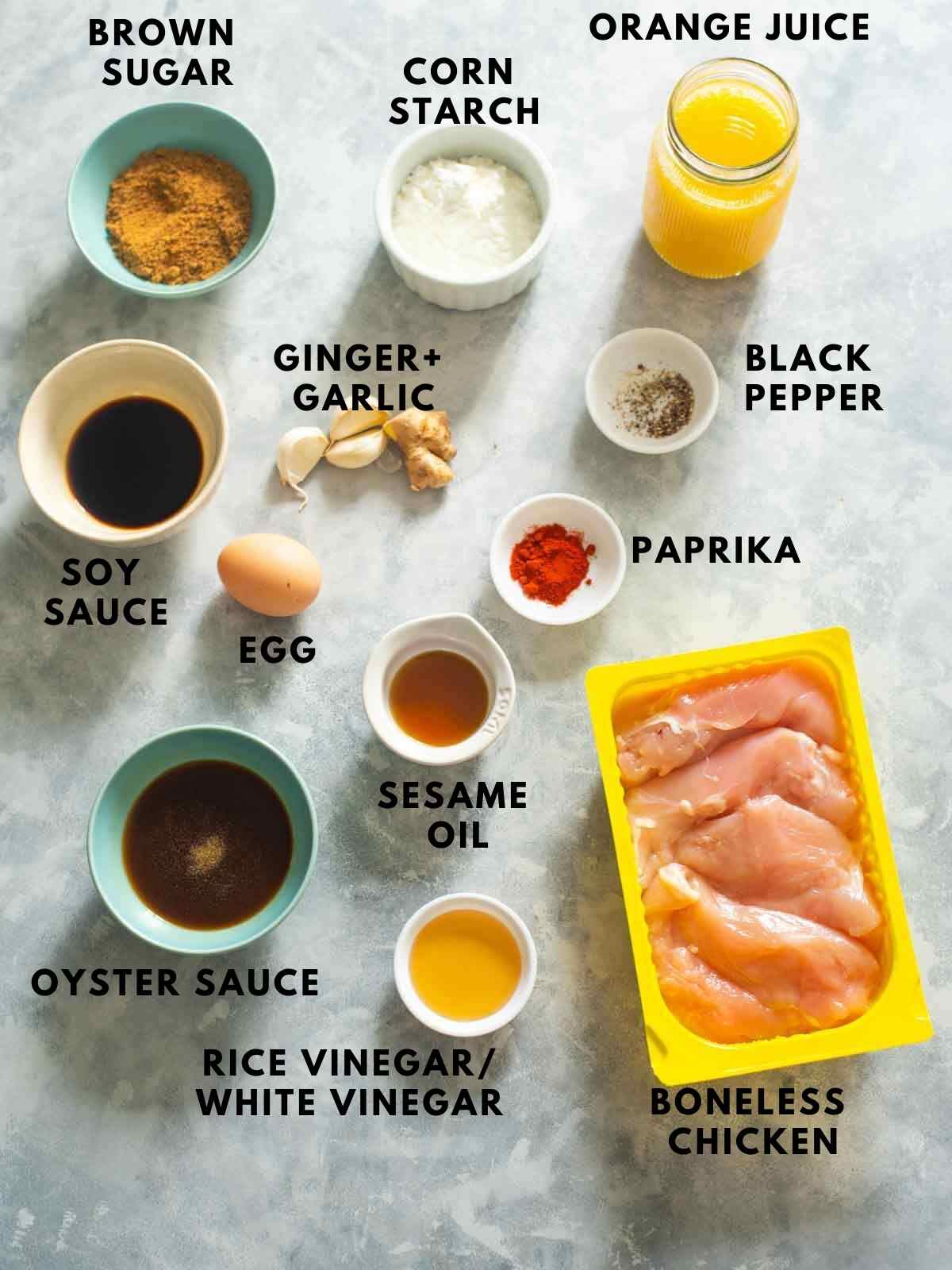 all ingredients used to orange chicken