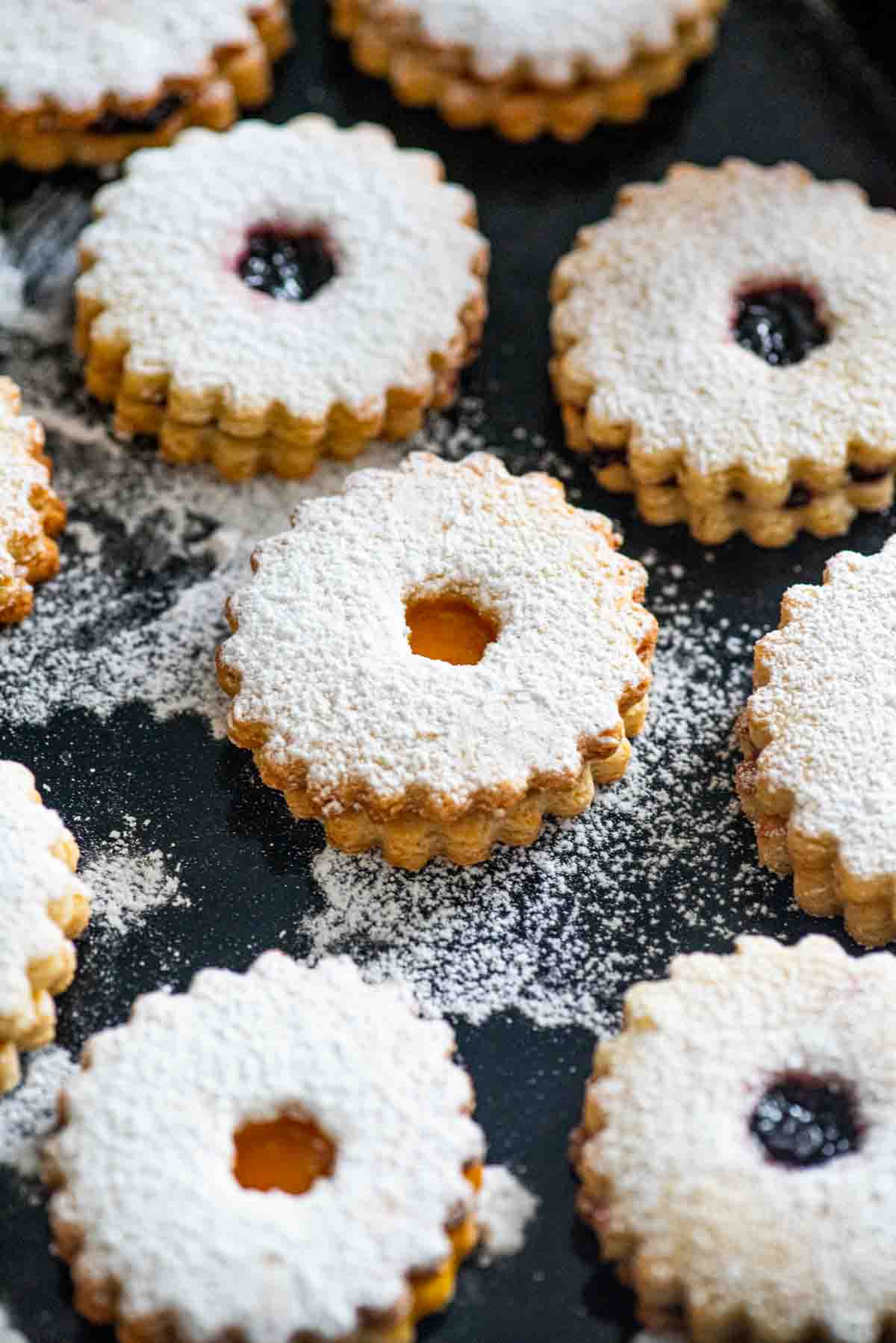 close up of linzer cookies 