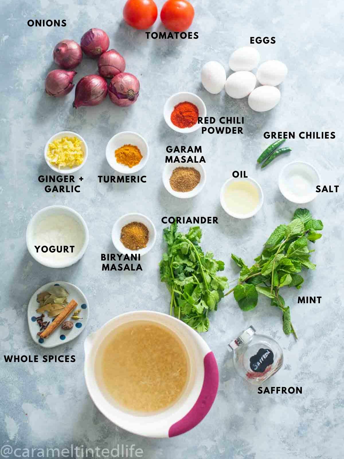 ingredients for egg biryani