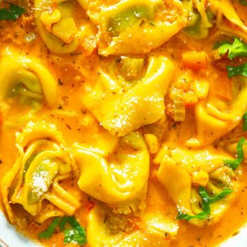 bowl with tortellini soup