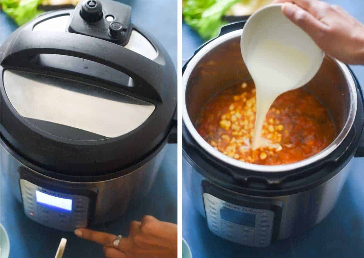 collage of images showing instant pot soup cooking