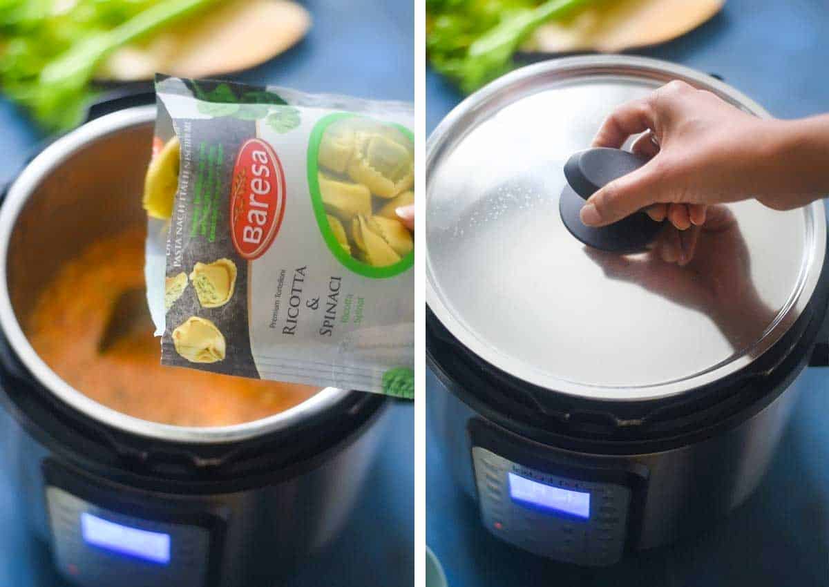 collage of images showing instant pot soup cooking