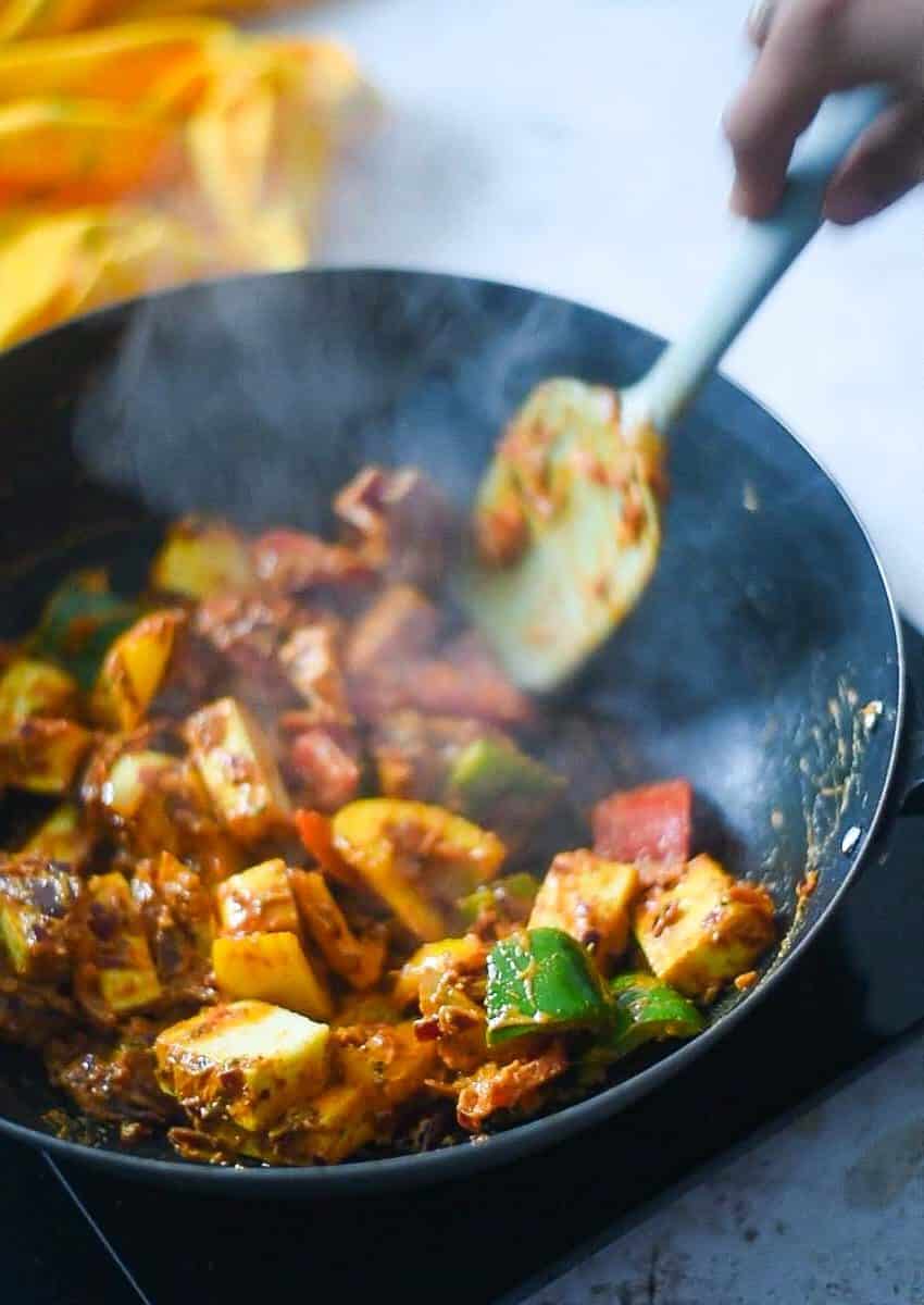 paneer kadhai cooking in a wok