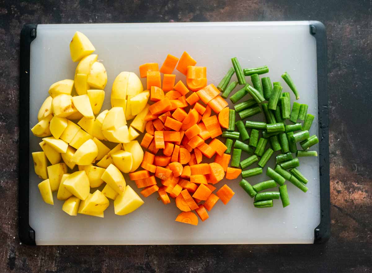 chopped veggies on a chopping board