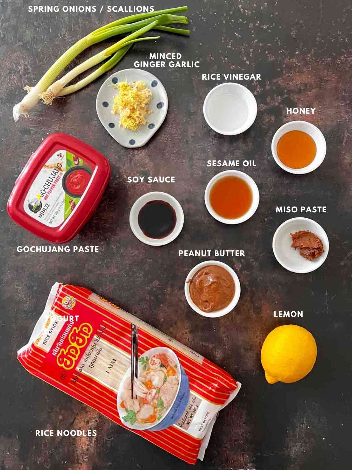 all ingredients for making gochujang noodles