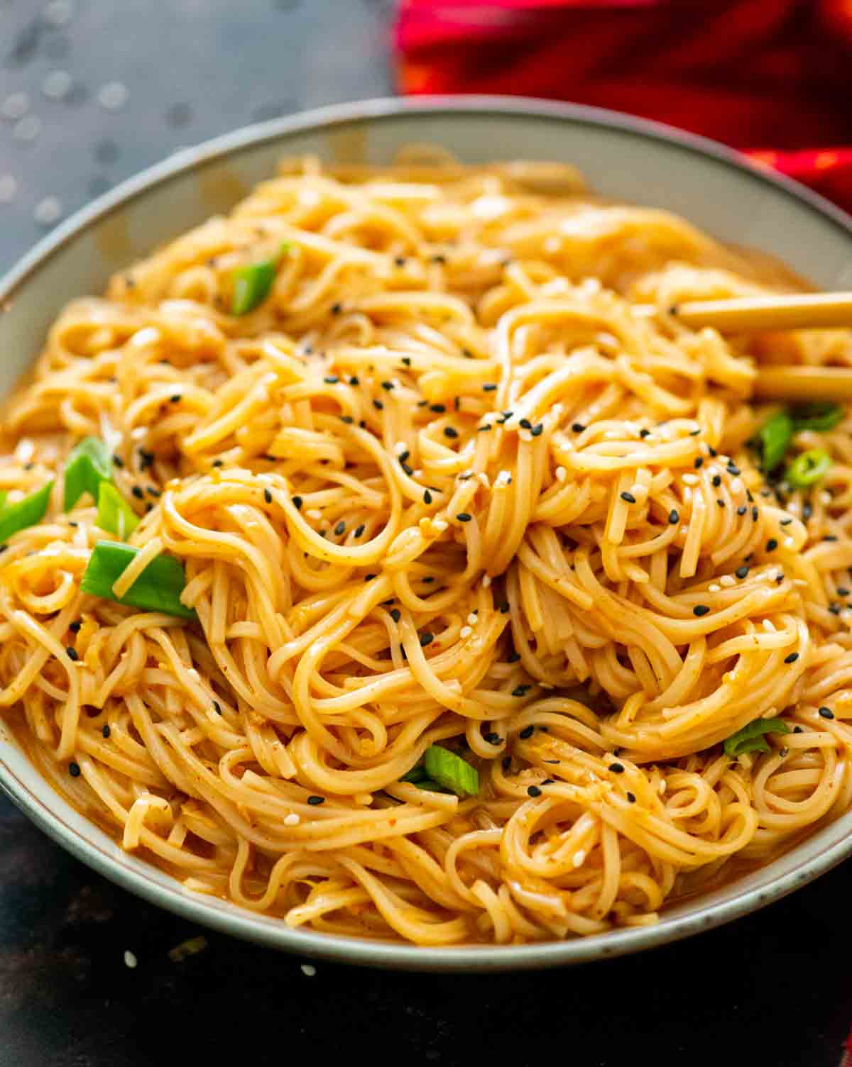 spicy rice noodles in a bowl