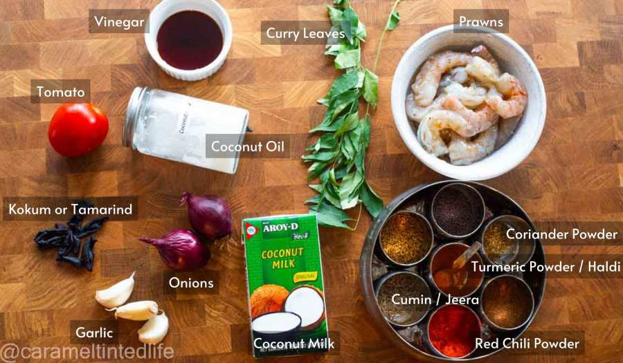all ingredients used in making prawn curry