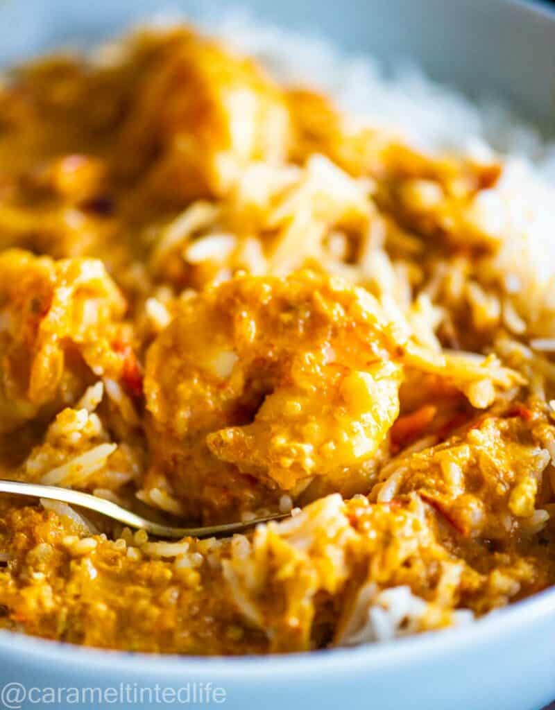 prawn curry in a spoon