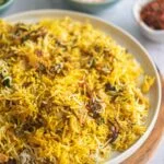side view of chicken biryani